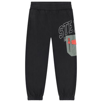 Boys Black & Green Logo Joggers