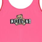 Girls Pink Teddy Bear Logo Swimsuit, 2, hi-res