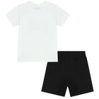 Younger Boys White & Black Logo Shorts Set, 1, hi-res