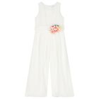 Girls White Flower Jumpsuit, 1, hi-res