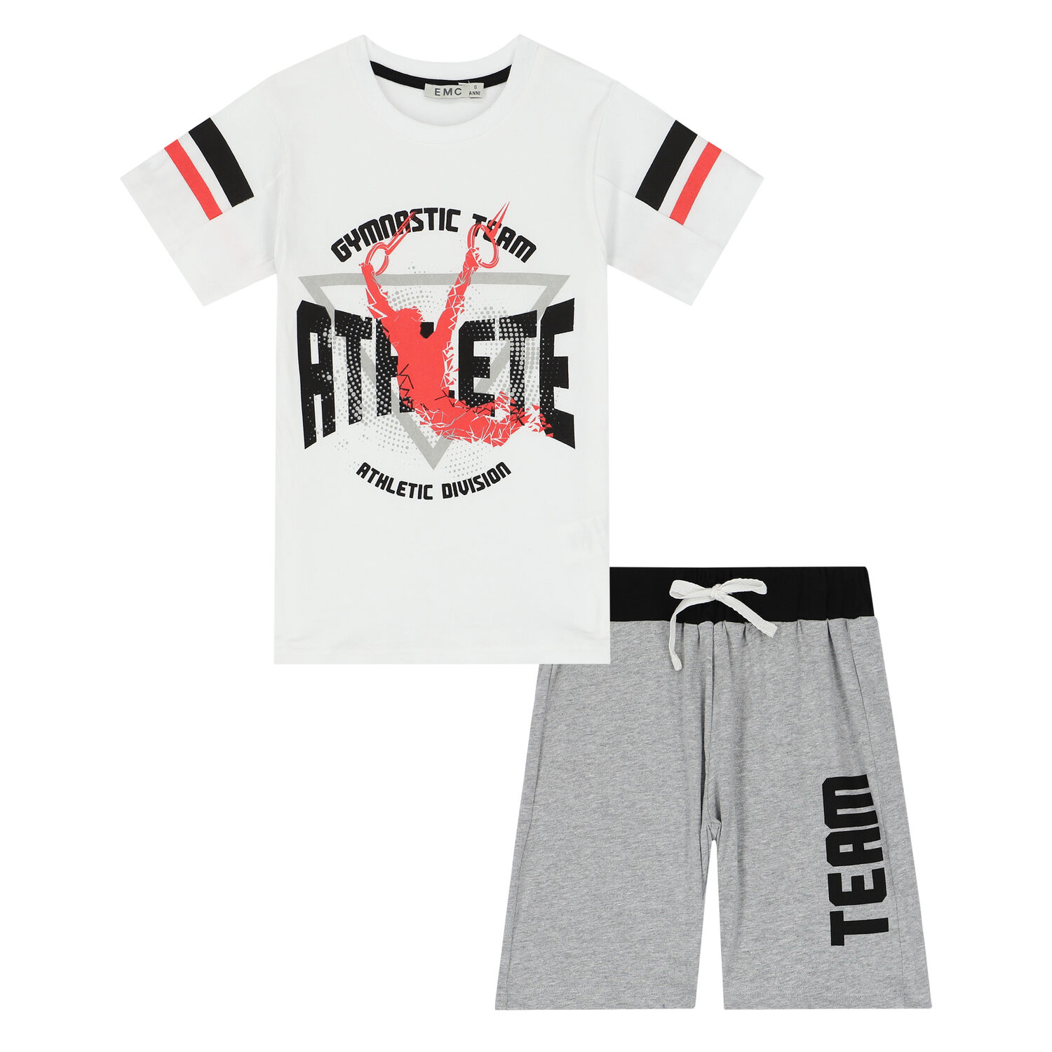 Boys White and Grey Shorts Set, 1, hi-res