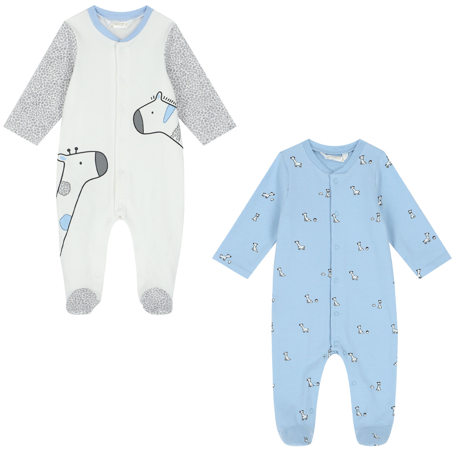 Baby Boys White & Blue Giraffe Babygrows ( 2-Pack ), 1, hi-res