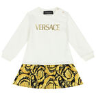 Younger Girls Ivory, Black & Yellow Barocco Logo Dress, 1, hi-res