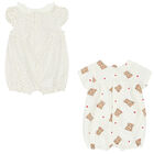 Baby Girls Ivory Teddy Bear Rompers (2 Pack), 1, hi-res