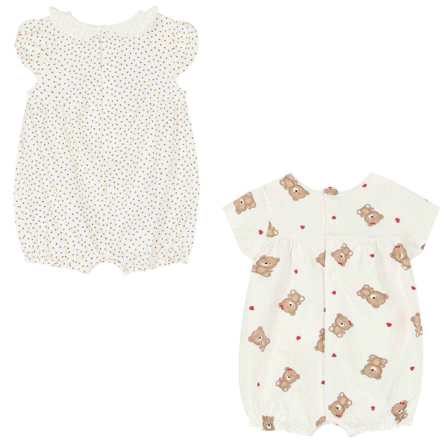 Baby Girls Ivory Teddy Bear Rompers (2 Pack), 1, hi-res image number null