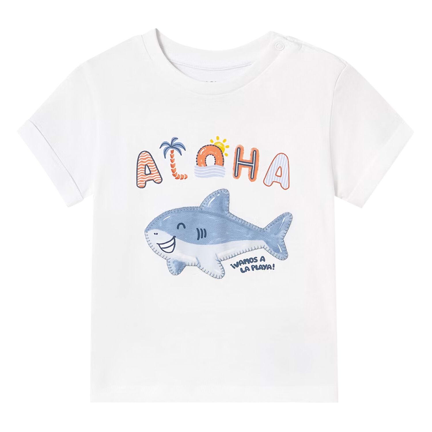 Younger Boys White Shark Cotton T-Shirt, 1, hi-res