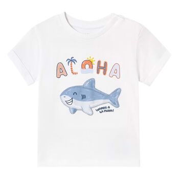 Younger Boys White Shark Cotton T-Shirt