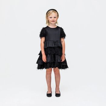 Girls Black Tiered Satin Dress