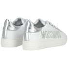 Girls White & Silver Logo Trainers, 1, hi-res
