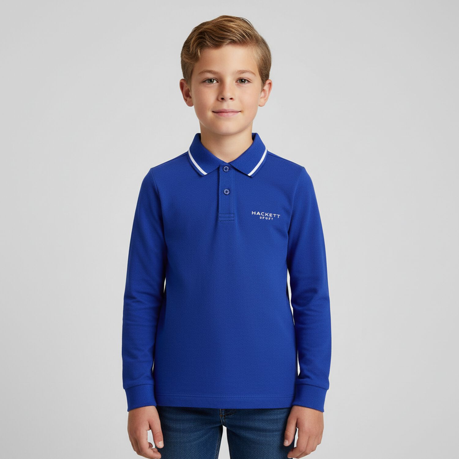 Boys Blue Logo Polo Shirt, 1, hi-res
