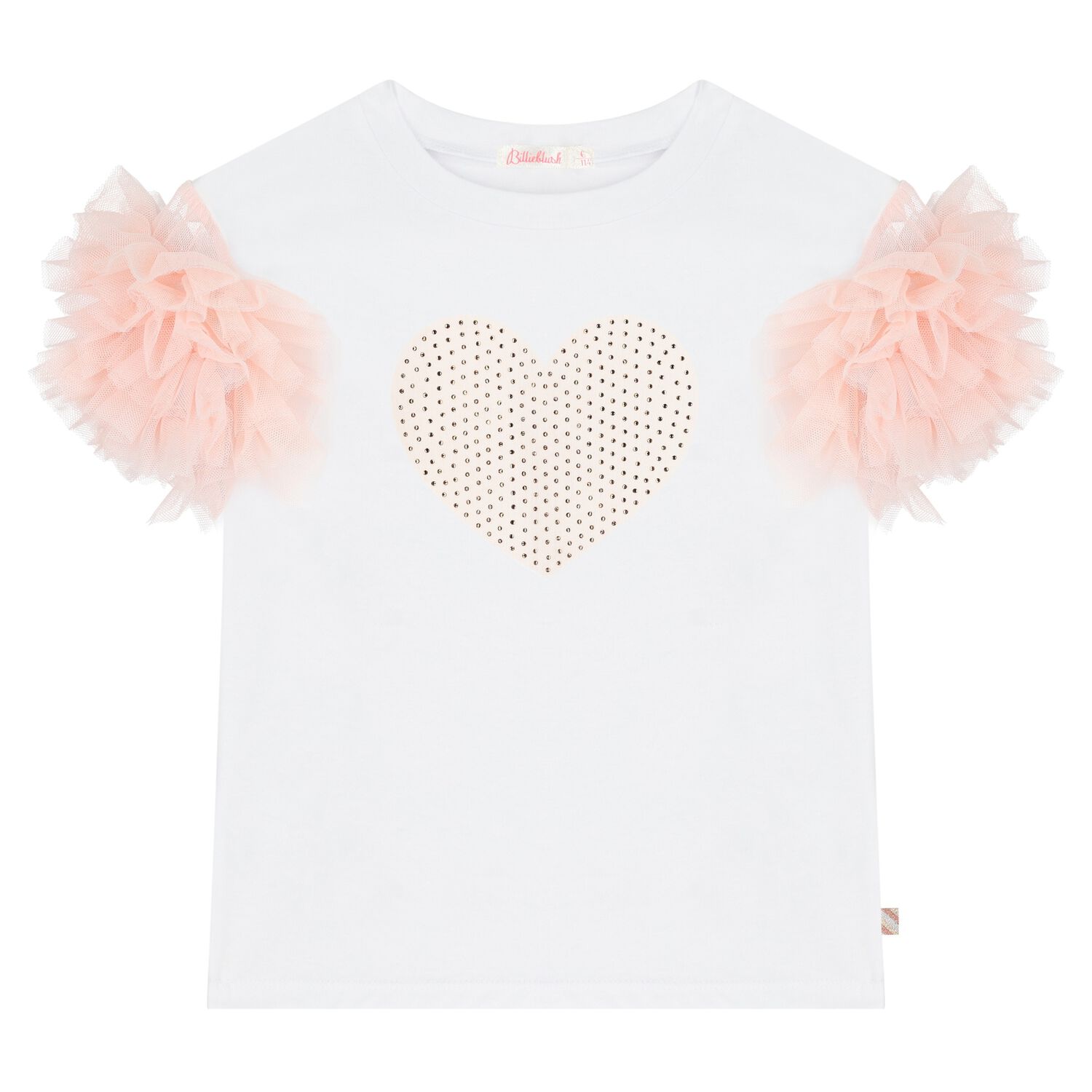 Girls White Ruffled Heart T-Shirt, 1, hi-res