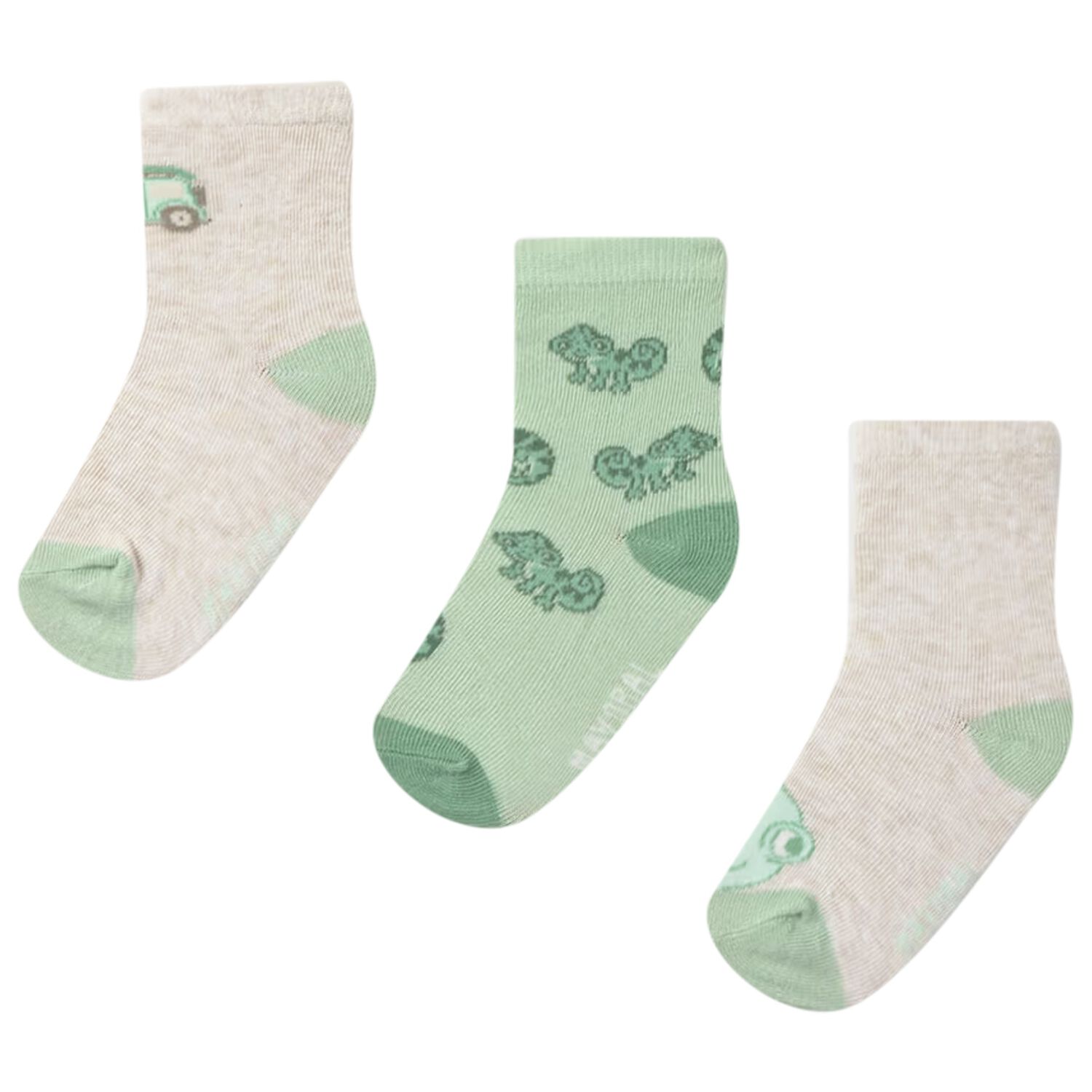 Younger Boys Beige & Green Socks ( 3-Pack ) , 3, hi-res