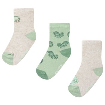Younger Boys Beige & Green Socks ( 3-Pack ) 
