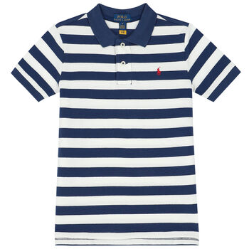 Boys Navy & White Striped Logo Polo Shirt
