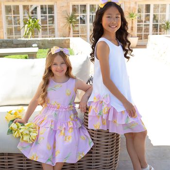 Girls Pink Ruffled Floral Dress