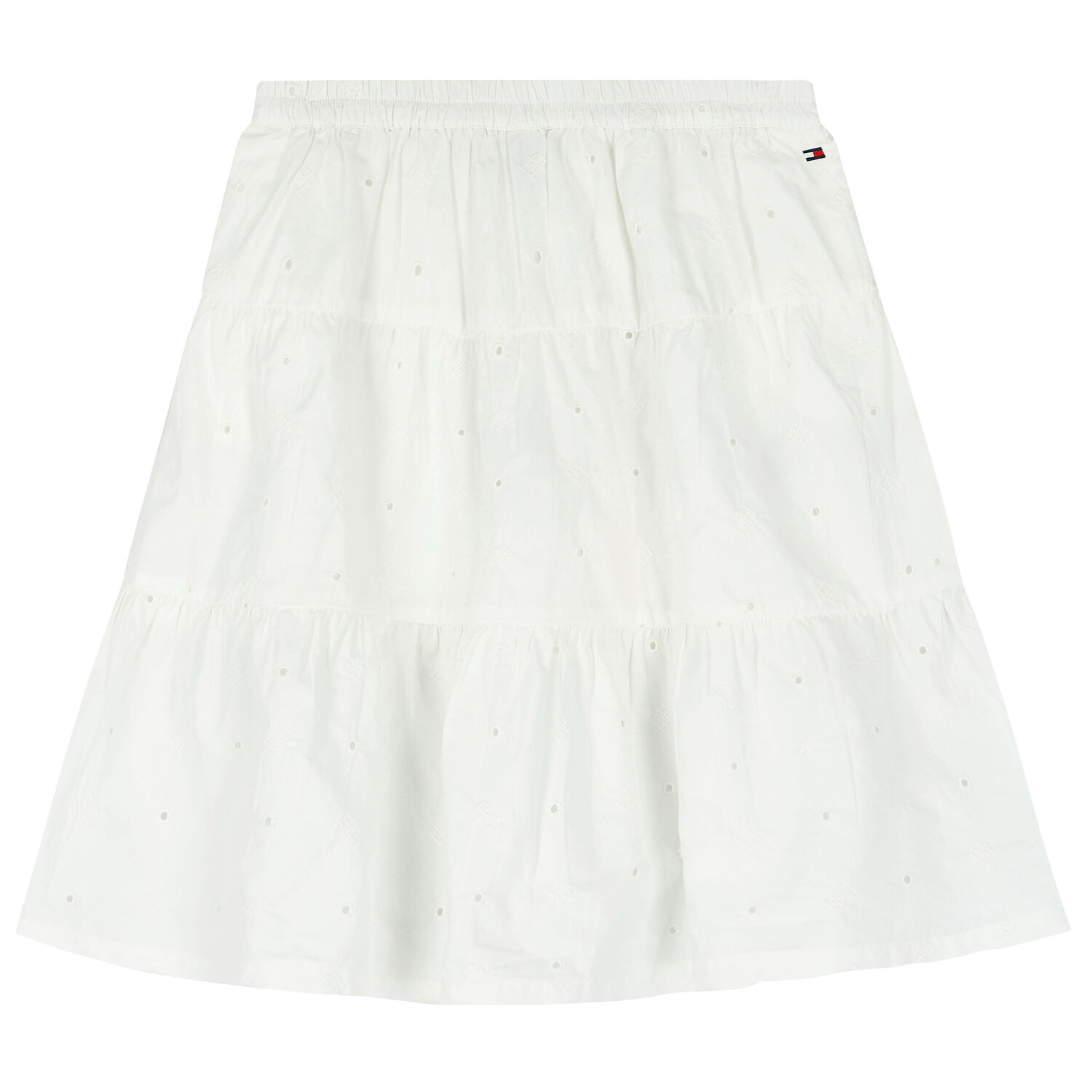 Girls White Logo Broderie Anglaise Skirt, 1, hi-res
