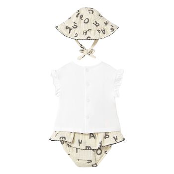 Baby Girls Ivory & Beige Bear Skirt Set