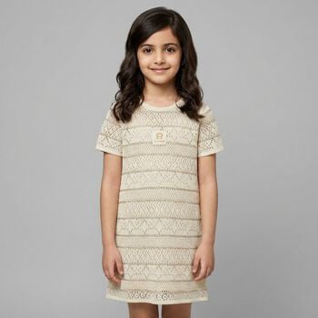 Girls Beige Logo Knitted Dress