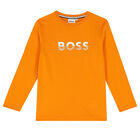 Boys Orange Logo Long Sleeve Top, 1, hi-res