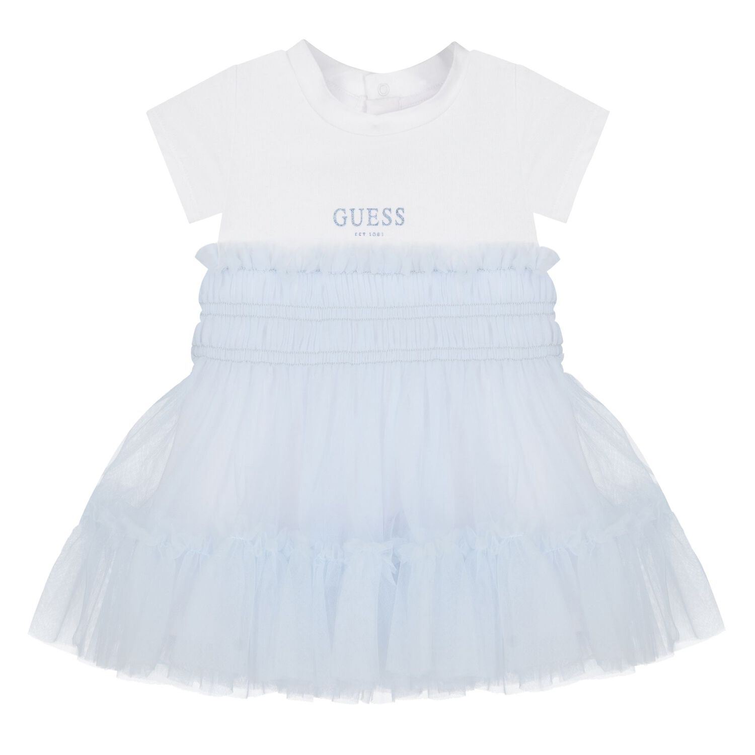 Baby Girls White & Blue Logo Tulle Dress Set, 1, hi-res