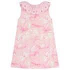 Girls Pink Bow Broderie Anglaise Dress, 1, hi-res