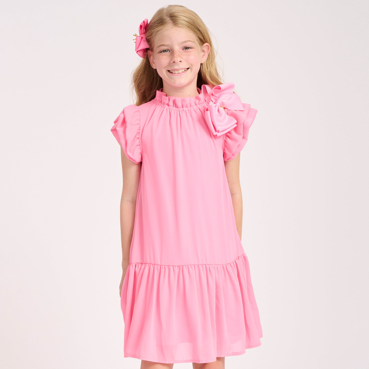 Girls Pink Bow Dress, 3, hi-res image number null