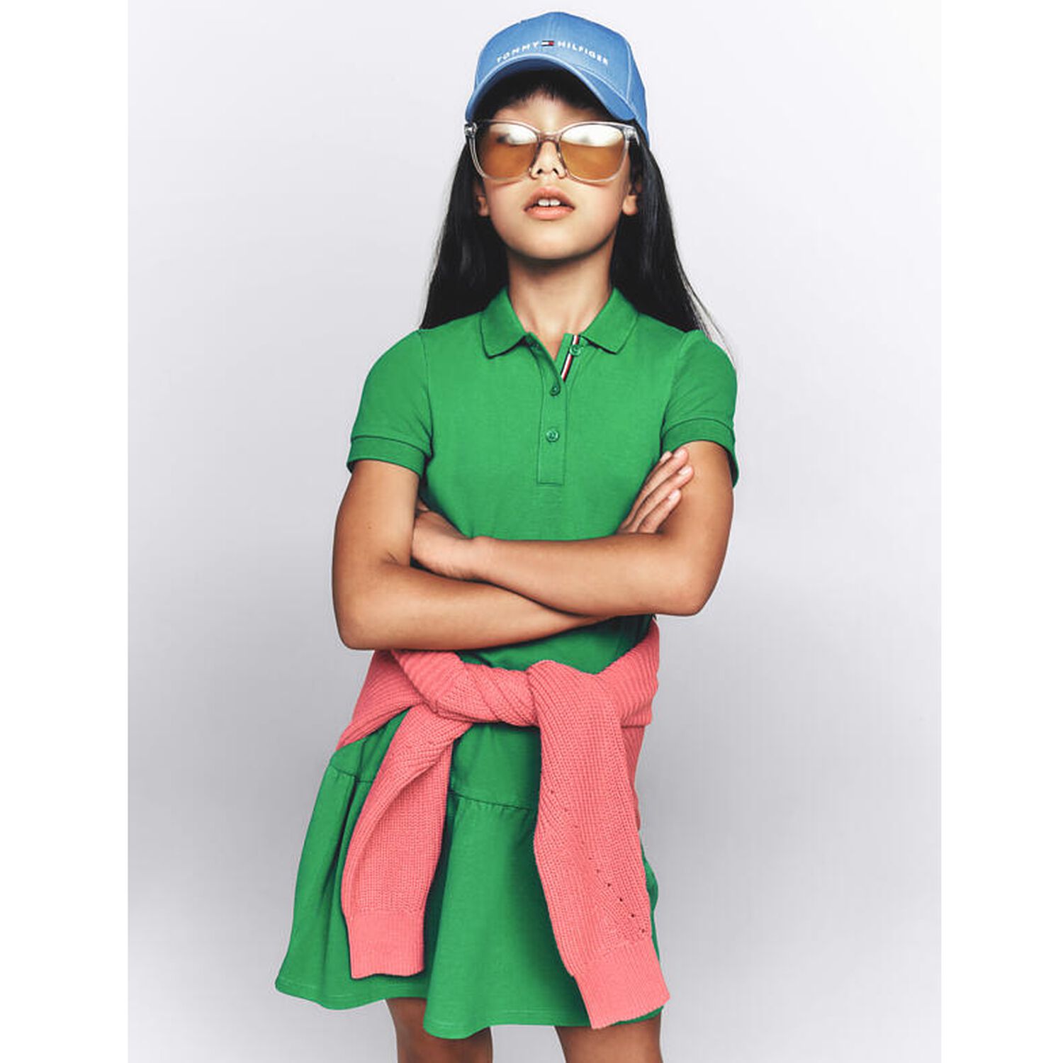 Girls Green Logo Polo Dress, 1, hi-res