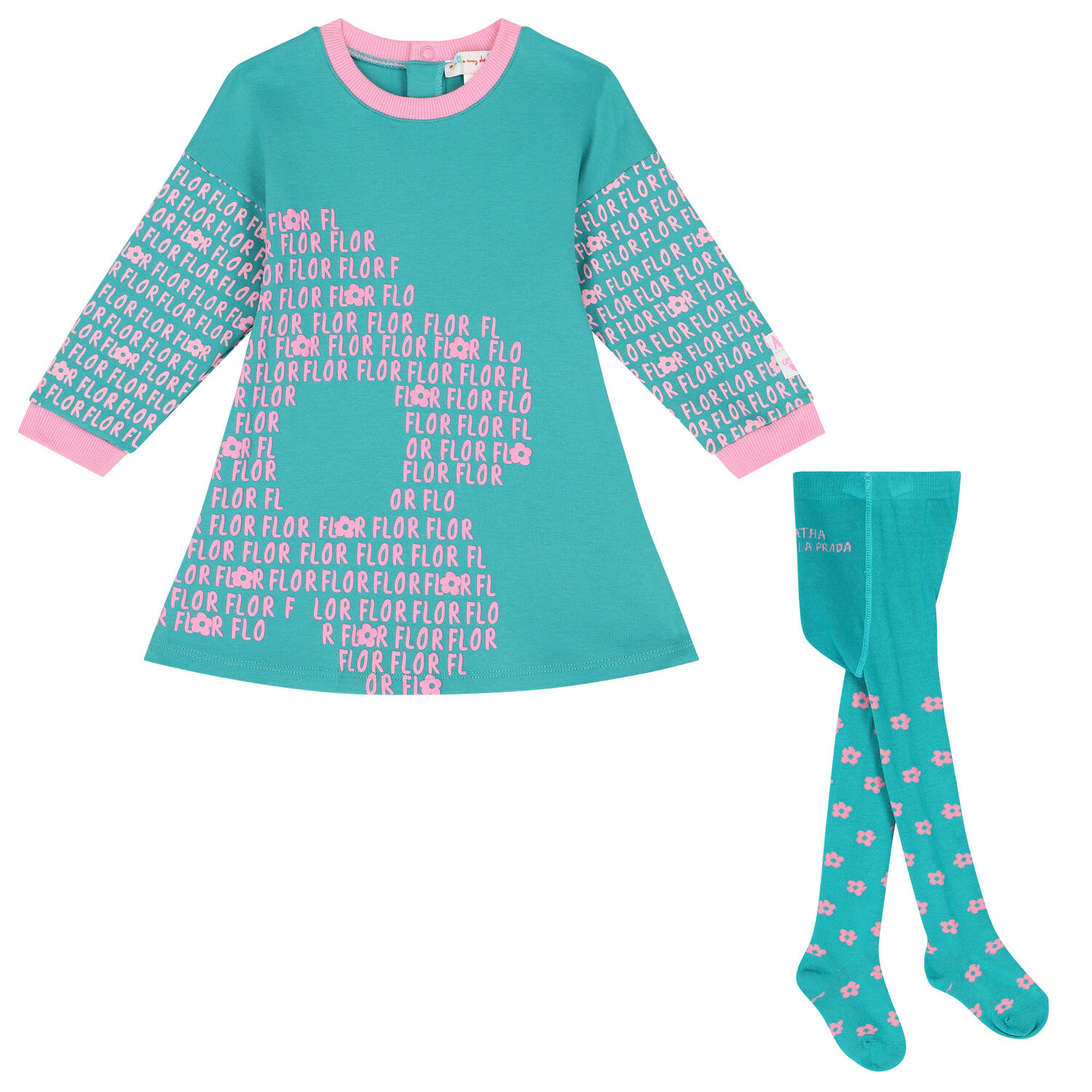 Girls Green & Pink Dress Set, 1, hi-res