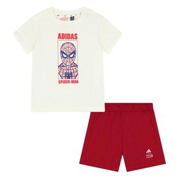 Younger Boys Ivory & Red Marvel Shorts Set