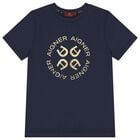 Boys Navy Blue & Gold Logo T-Shirt, 2, hi-res