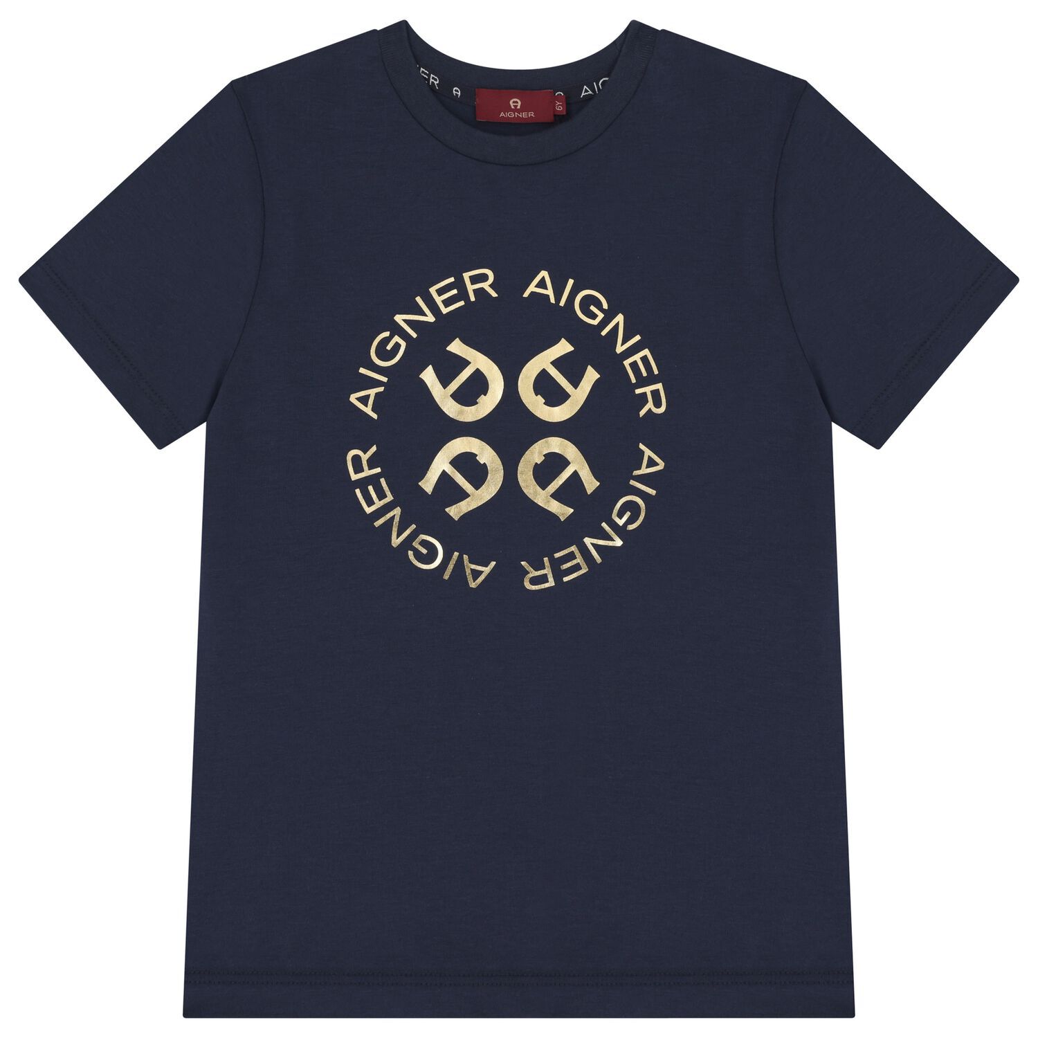 Boys Navy Blue & Gold Logo T-Shirt, 2, hi-res