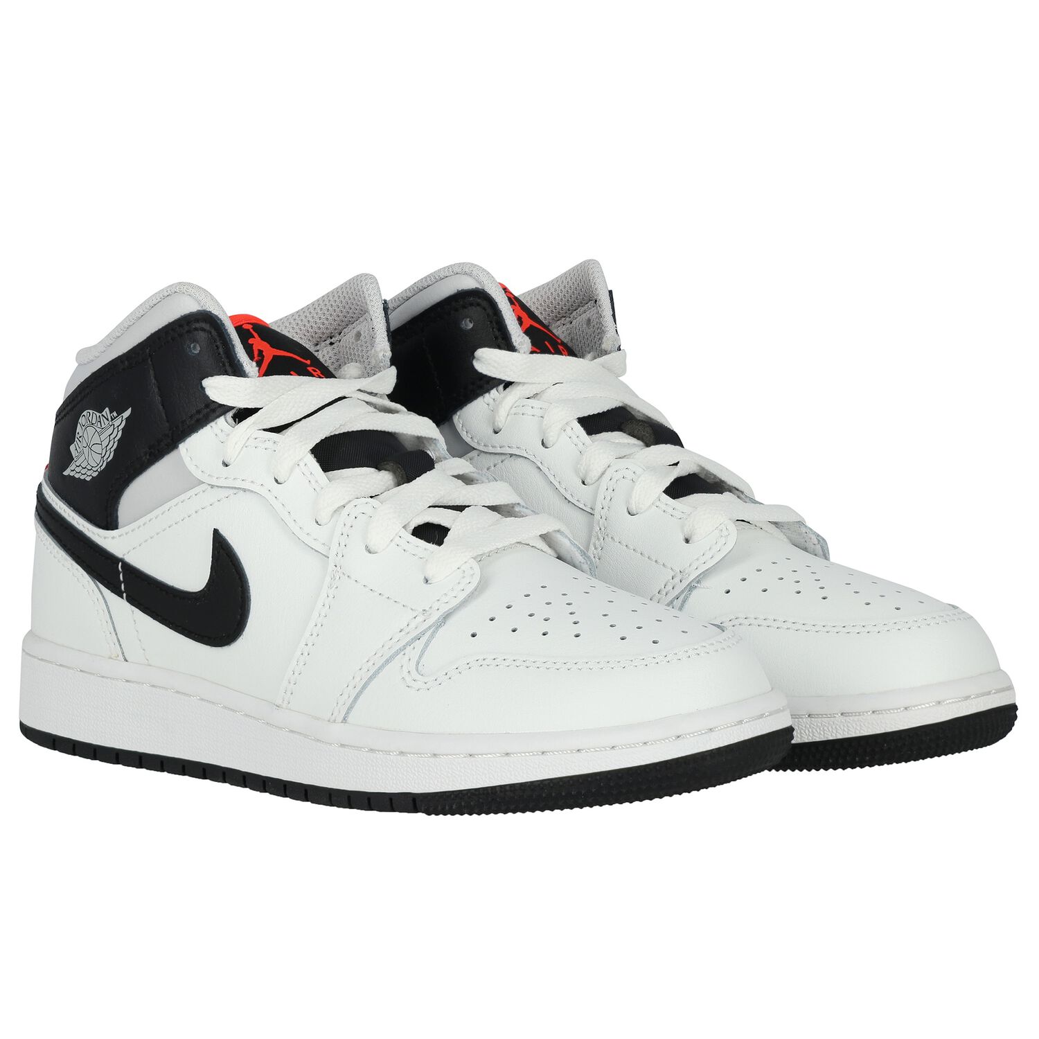 White & Black Air Jordan 1 Mid Trainers, 5, hi-res