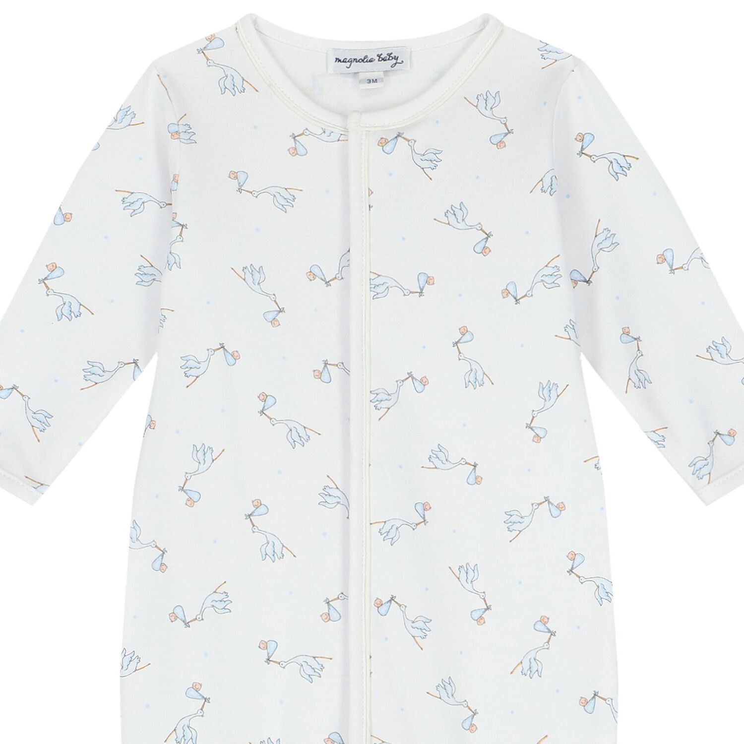 Baby Boys White & Blue Stork Print Babygrow, 1, hi-res
