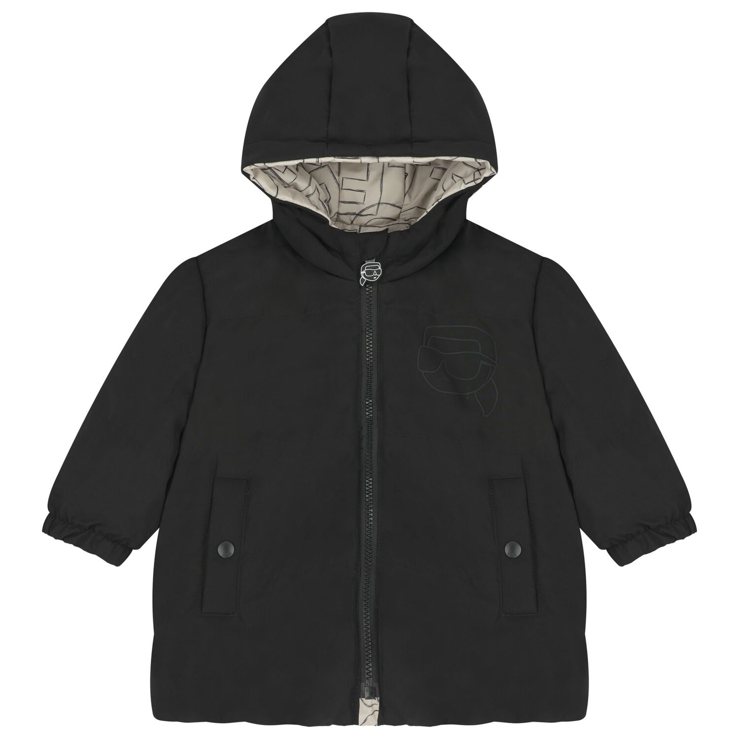 Younger Boys Beige & Black Reversible Puffer Jacket, 1, hi-res