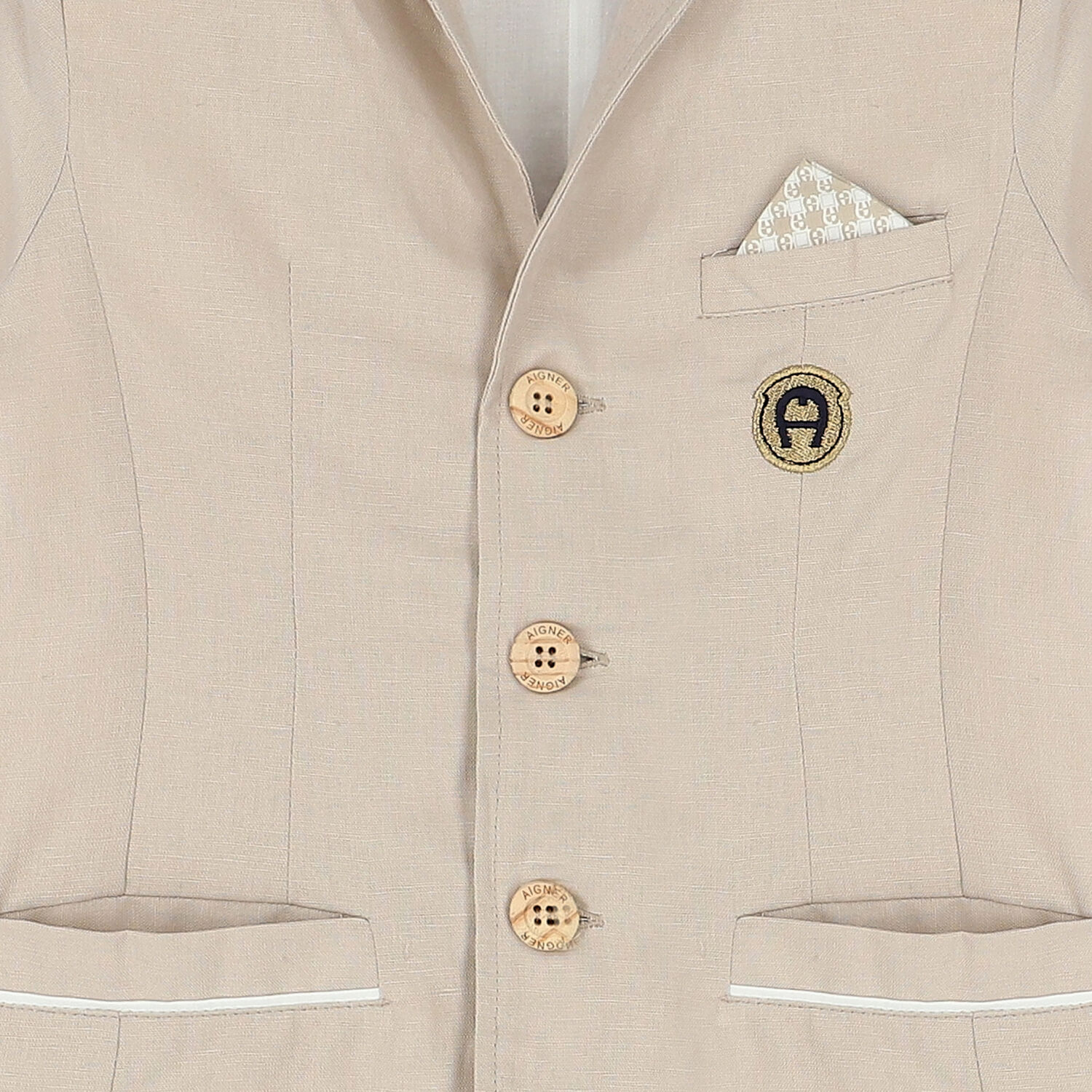 Boys Beige Logo Blazer, 1, hi-res