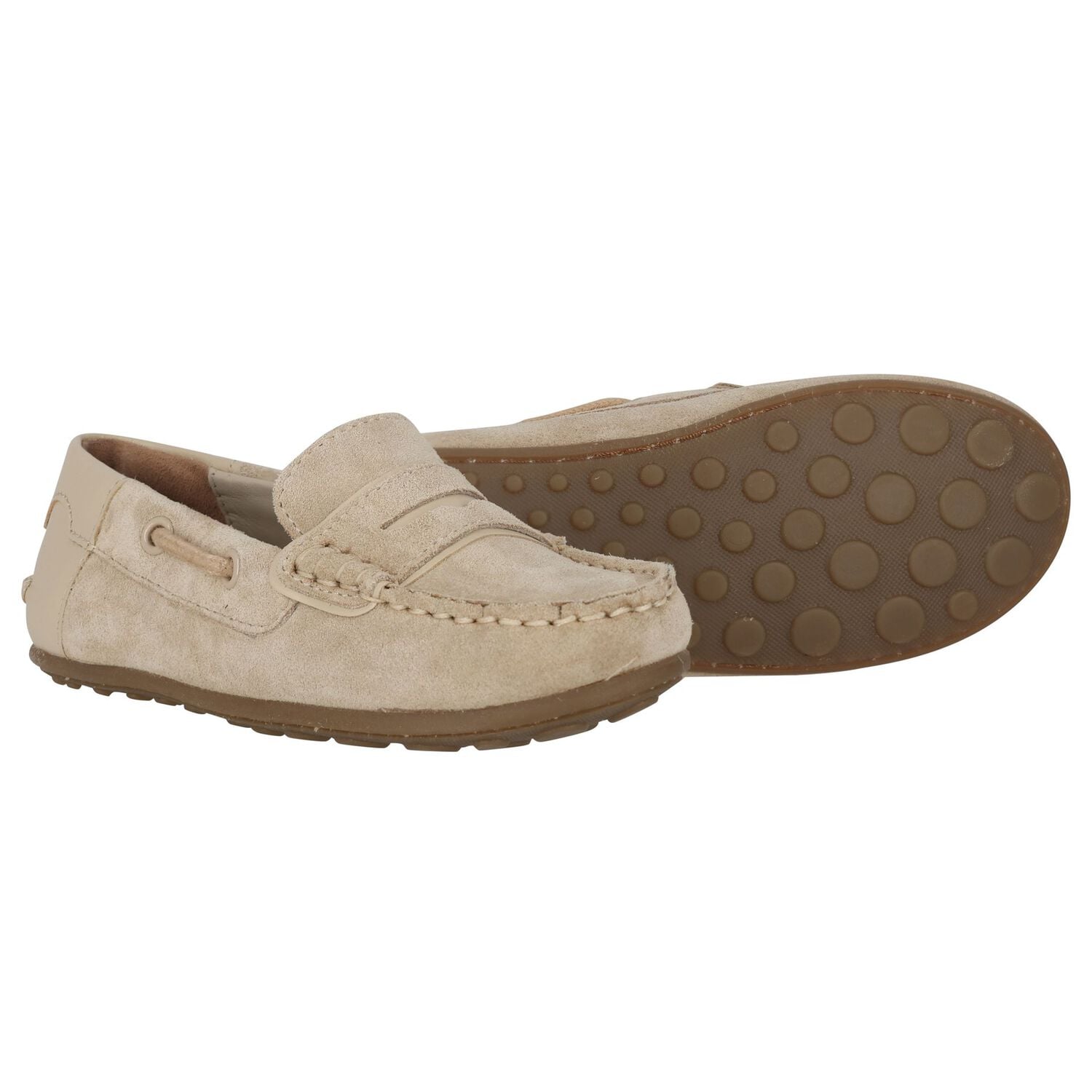 Boys Beige Suede Leather Moccasins , 1, hi-res