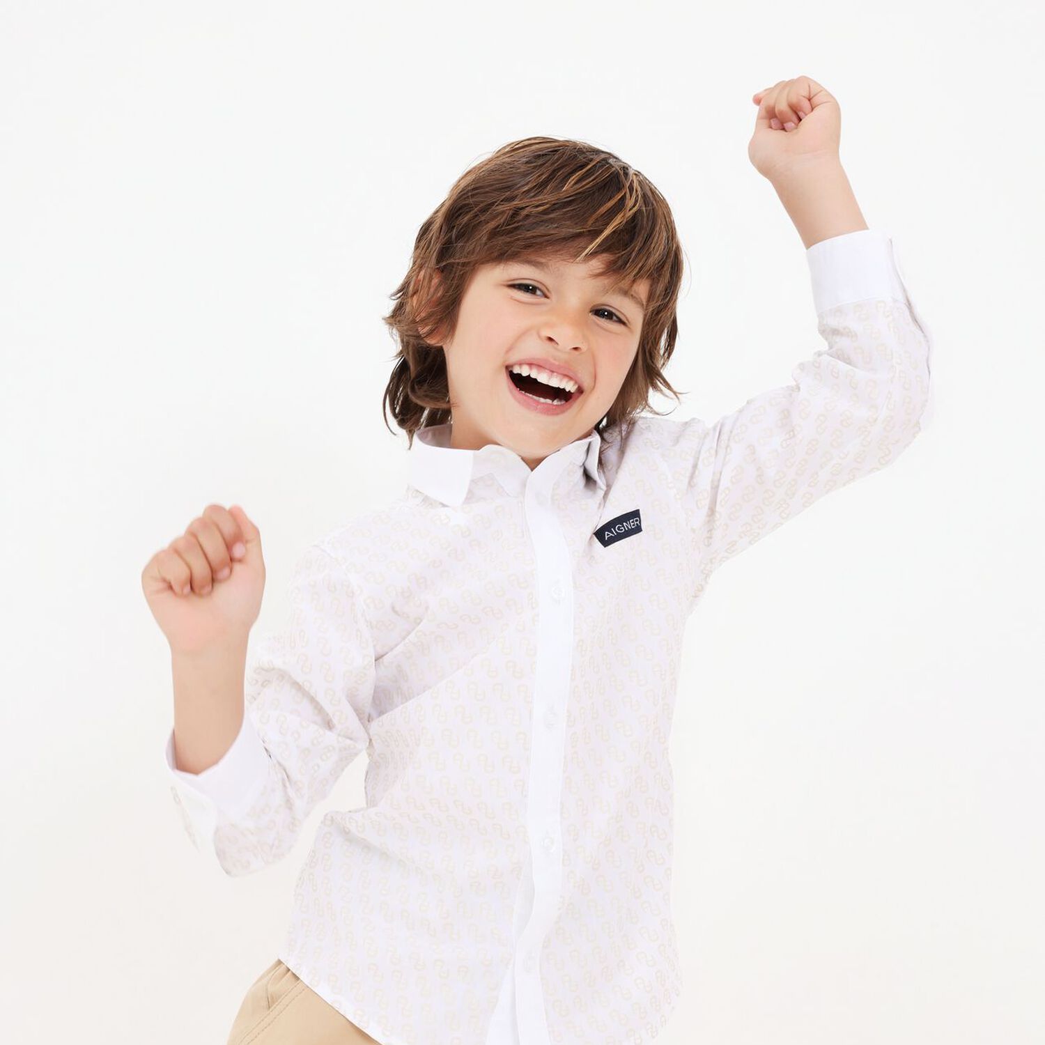 Boys White Logo Shirt, 1, hi-res