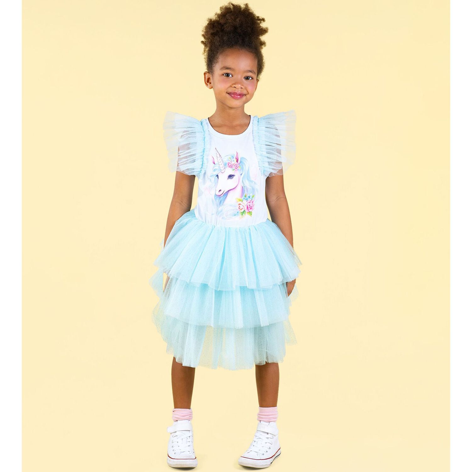 Girls Blue Unicorn Tulle Dress, 1, hi-res image number null