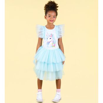 Girls Blue Unicorn Tulle Dress