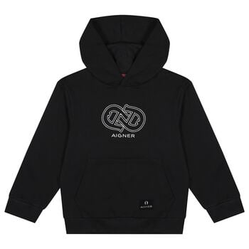Boys Black Logo Hooded Top