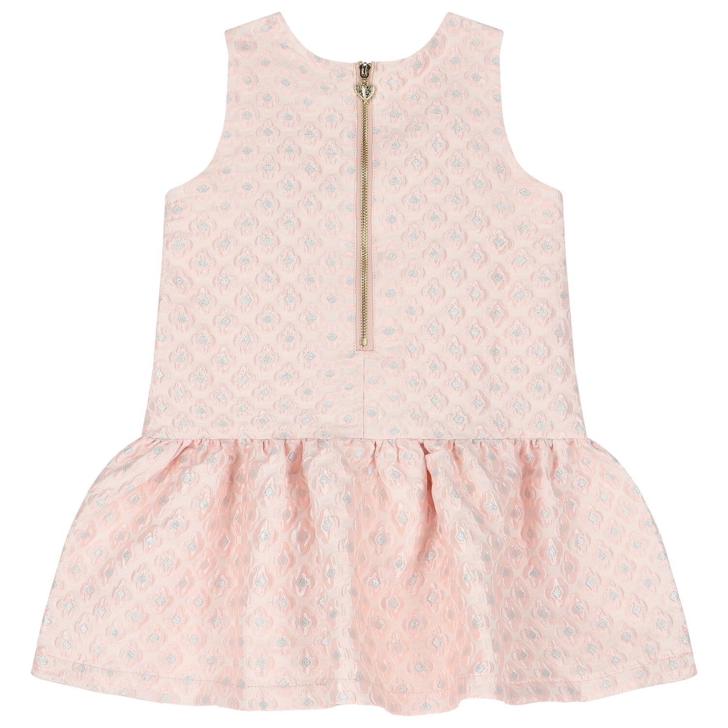 Girls Pink Jacquard Flower Dress, 1, hi-res