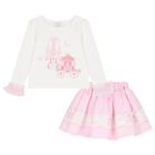 Girls Ivory & Pink Fairy Tale Castle Skirt Set , 1, hi-res