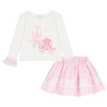 Caramelo Kids Girls Ivory & Pink Fairy Tale Castle Skirt Set , 1 Girls Ivory & Pink Fairy Tale Castle Skirt Set