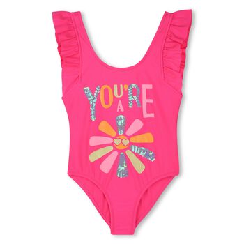 Girls Pink Sequins Swimsuit