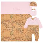 Baby Girls Beige & Pink Geo Map Babygrow Gift Set, 2, hi-res