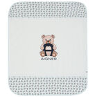 Baby Boys Blue & White Pima Cotton Logo Blanket, 2, hi-res