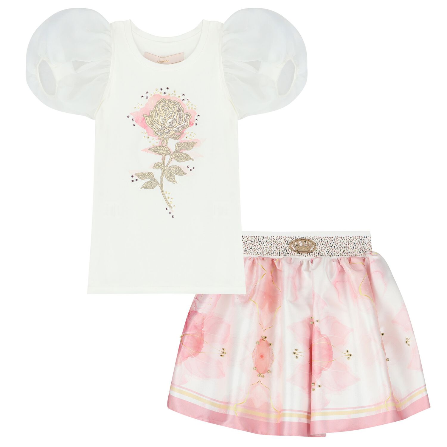 Girls Ivory & Pink Skirt Set, 1, hi-res image number null