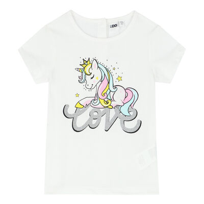 Girls White Unicorn T-Shirt