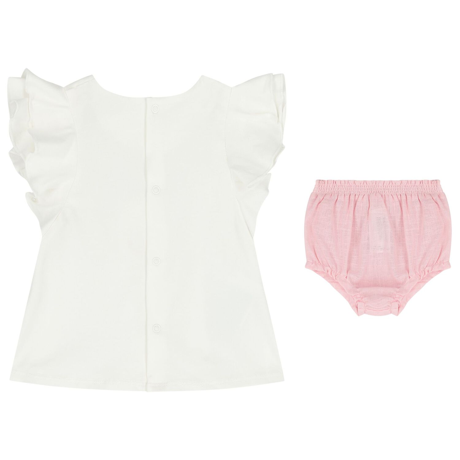 Baby Girls White & Pink Shorts Set, 1, hi-res