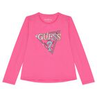 Girls Pink Logo Sequin Long Sleeve Top, 3, hi-res